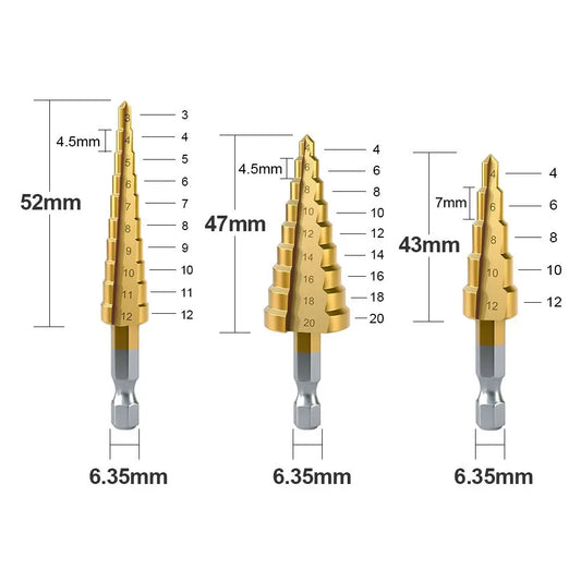 HSS Step Drill Bit Set – Titanium Coated Cone Drill Bits