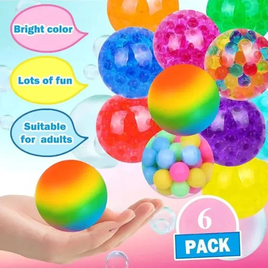 6PCS Stress Relief Balls – Rainbow Sensory Fidget Toy Set