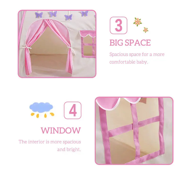 Kids Play Tent Indoor Outdoor Foldable Princess Playhouse