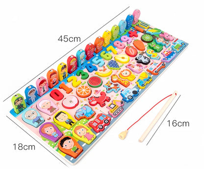 3D Wooden Montessori Fishing Toy – Shape & Number Matching Learning Set