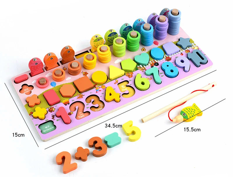 3D Wooden Montessori Fishing Toy – Shape & Number Matching Learning Set