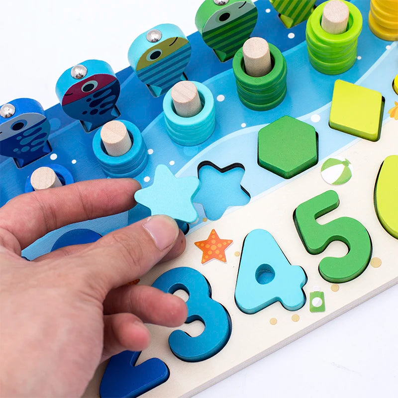 3D Wooden Montessori Fishing Toy – Shape & Number Matching Learning Set