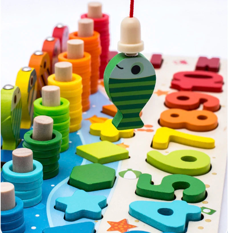 3D Wooden Montessori Fishing Toy – Shape & Number Matching Learning Set