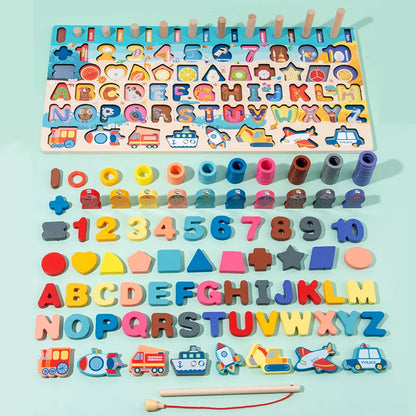3D Wooden Montessori Fishing Toy – Shape & Number Matching Learning Set