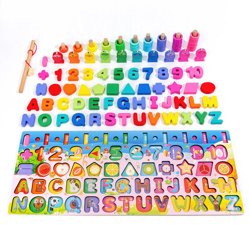 3D Wooden Montessori Fishing Toy – Shape & Number Matching Learning Set