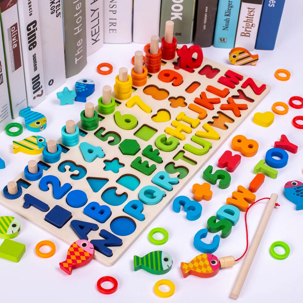 3D Wooden Montessori Fishing Toy – Shape & Number Matching Learning Set
