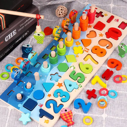 3D Wooden Montessori Fishing Toy – Shape & Number Matching Learning Set