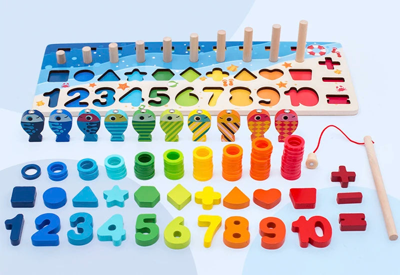3D Wooden Montessori Fishing Toy – Shape & Number Matching Learning Set