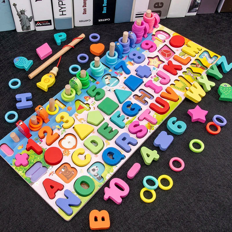 3D Wooden Montessori Fishing Toy – Shape & Number Matching Learning Set