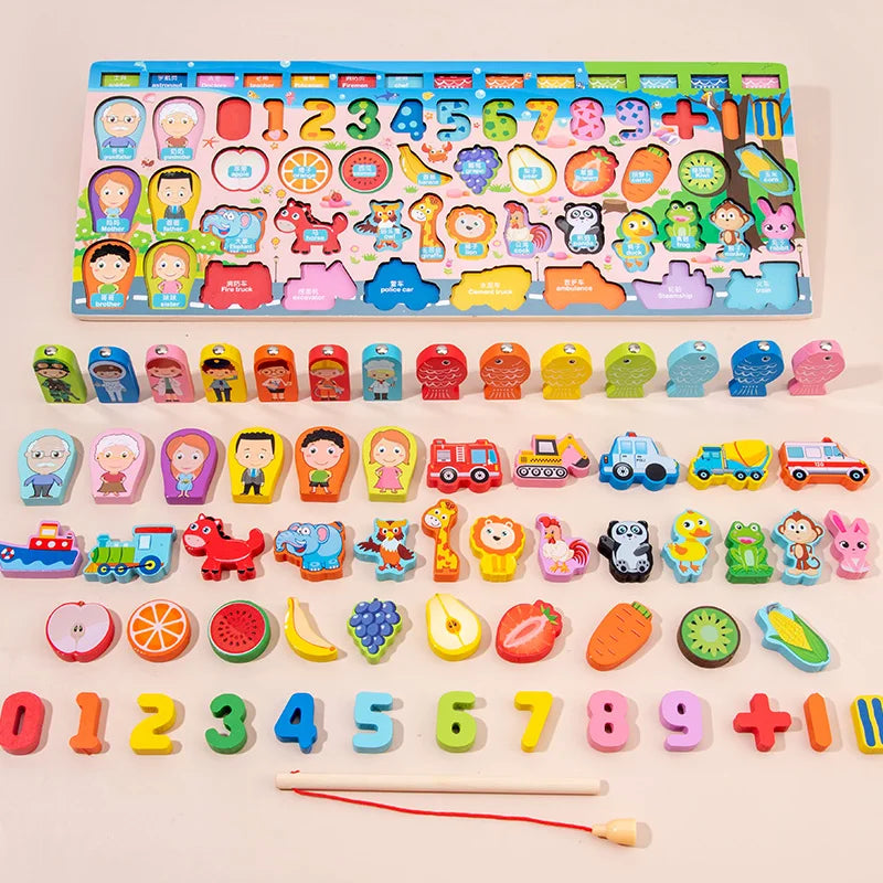 3D Wooden Montessori Fishing Toy – Shape & Number Matching Learning Set