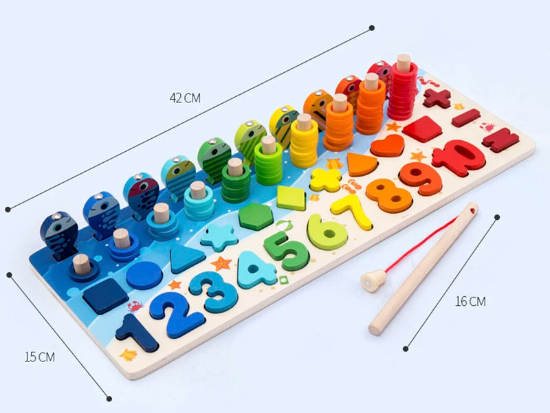 3D Wooden Montessori Fishing Toy – Shape & Number Matching Learning Set