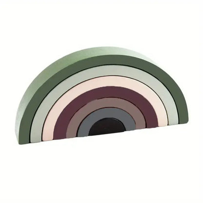 Rainbow Wooden Building Blocks Montessori Stacking Toy