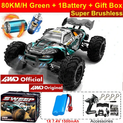 1:16 4WD High-Speed RC Monster Truck – 80KM/H Brushless Off-Road Racing Car