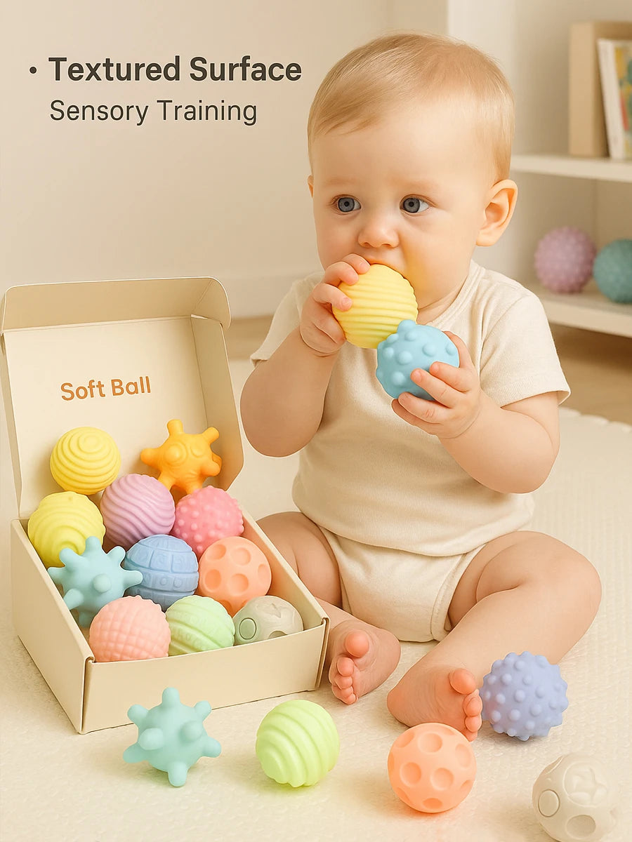 Baby Sensory Balls 6 Piece Silicone Montessori Teething Toy Set