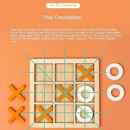 Wooden Tic Tac Toe Game Montessori XO Puzzle Board Toy