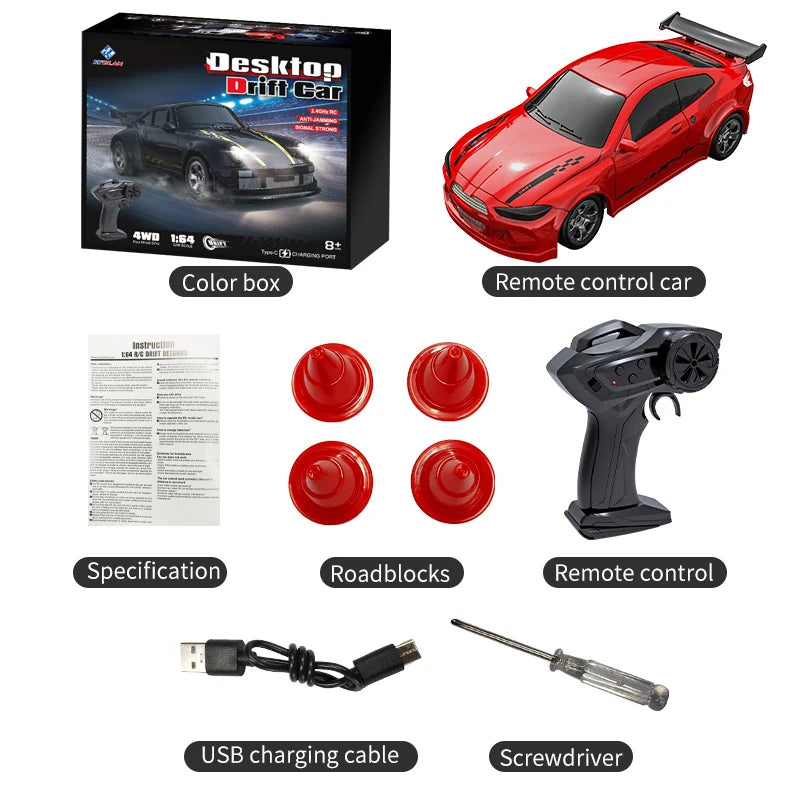 KF20 1:64 Mini RC Drift Car – 4WD Desktop Racing Remote Control Car