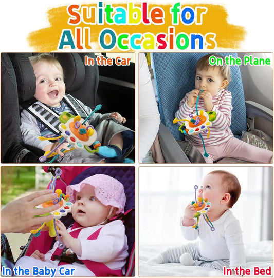 Pull String Sensory Toy Silicone Montessori Baby Teether