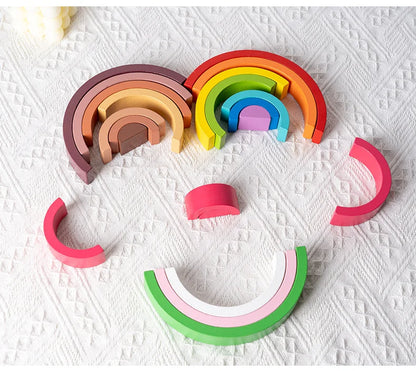 Rainbow Wooden Building Blocks Montessori Stacking Toy