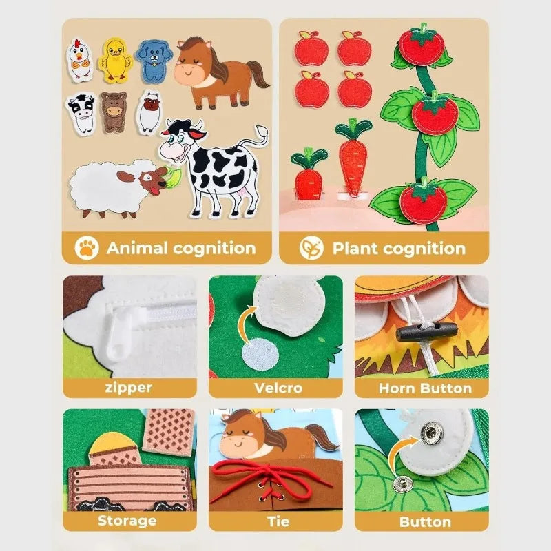 Montessori Busy Book Farm Animal Felt Learning Toy