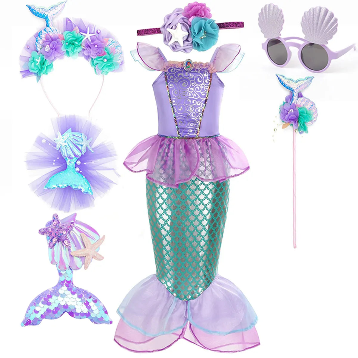 Little Mermaid Princess Costume Ariel Dress for Girls