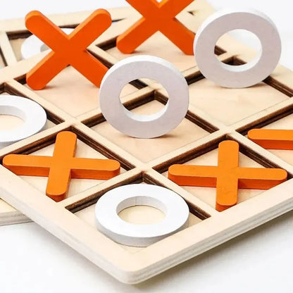 Wooden Tic Tac Toe Game Montessori XO Puzzle Board Toy
