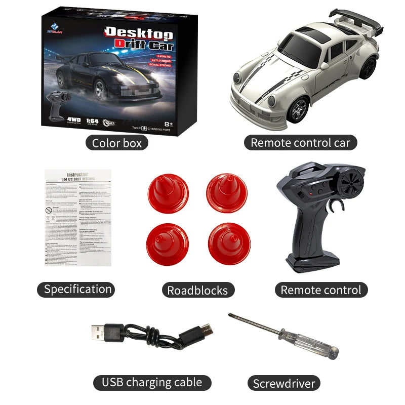 KF20 1:64 Mini RC Drift Car – 4WD Desktop Racing Remote Control Car