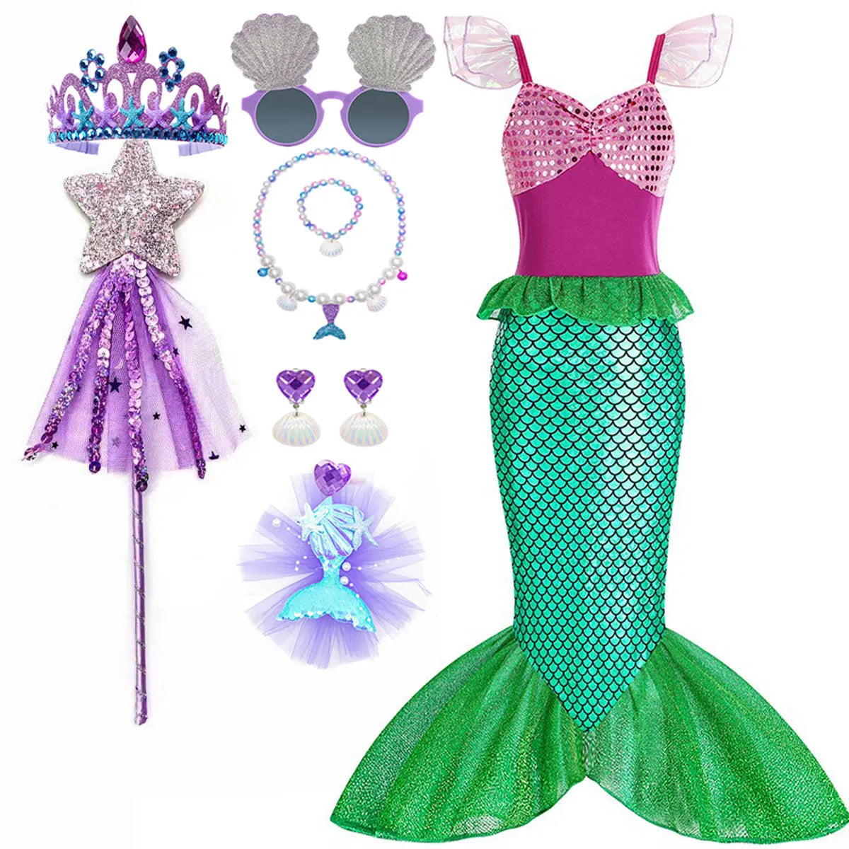 Little Mermaid Princess Costume Ariel Dress for Girls