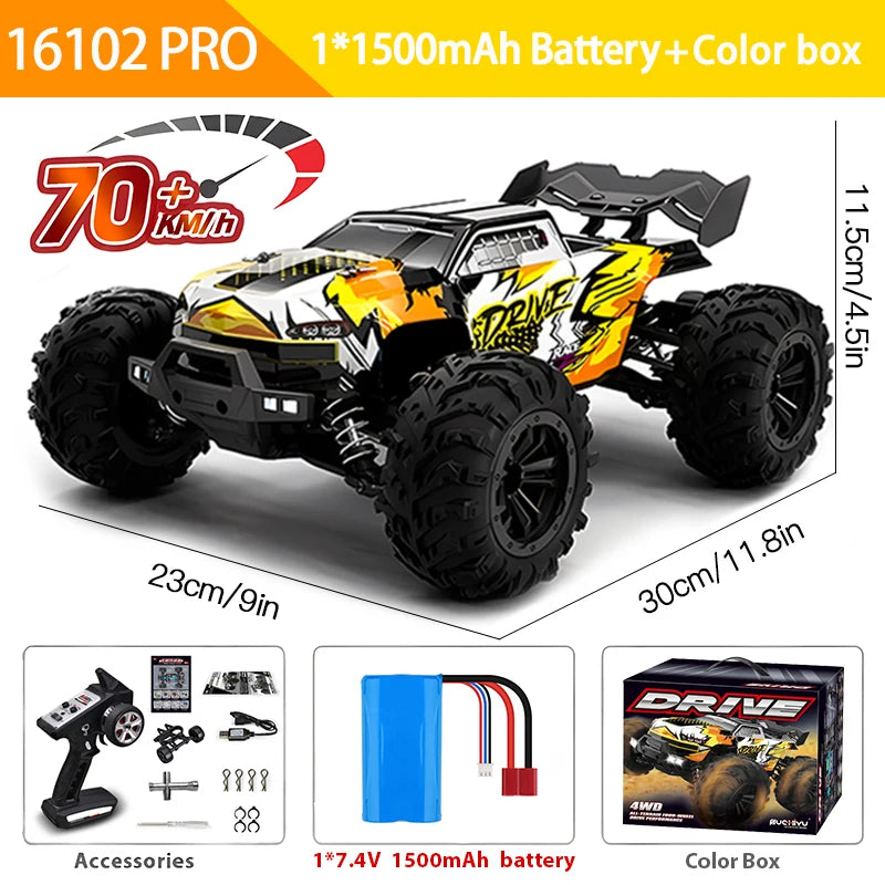 16103PRO 1:16 4WD Brushless RC Car – 70KM/H High-Speed Off-Road Truck with LED Lights