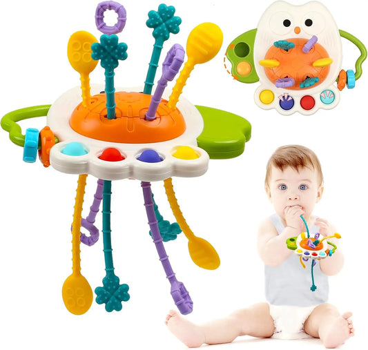 Pull String Sensory Toy Silicone Montessori Baby Teether