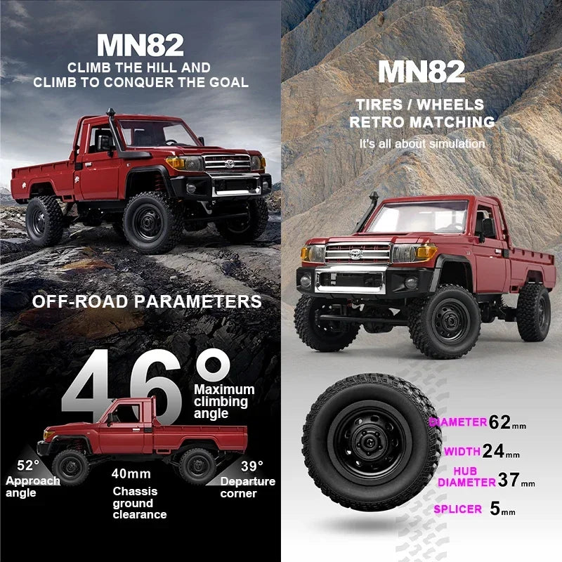 MN82 4WD RC Off-Road Pickup Truck with LED Lights 1:12 Scale
