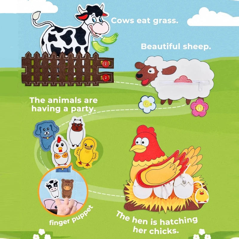Montessori Busy Book Farm Animal Felt Learning Toy