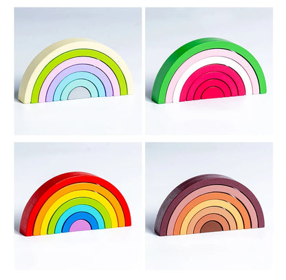 Rainbow Wooden Building Blocks Montessori Stacking Toy
