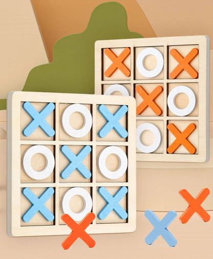 Wooden Tic Tac Toe Game Montessori XO Puzzle Board Toy