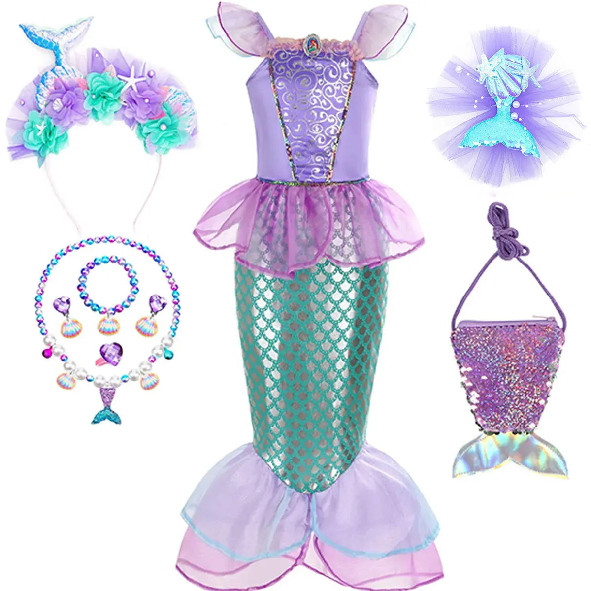 Little Mermaid Princess Costume Ariel Dress for Girls