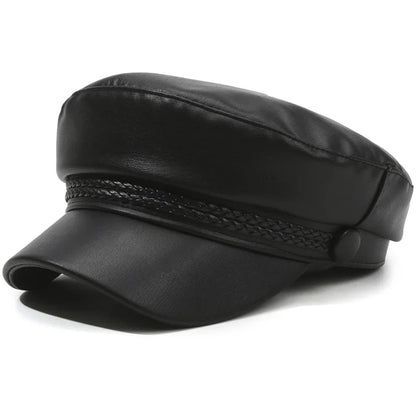 Women's Faux Leather Beret Retro Flat Top Painter Hat