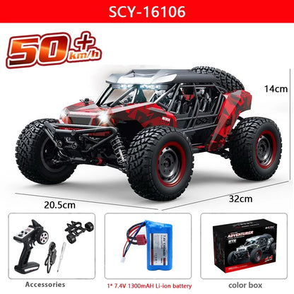16106 1:16 4WD RC Monster Truck – 50KM/H High-Speed Off-Road Car with LED Lights