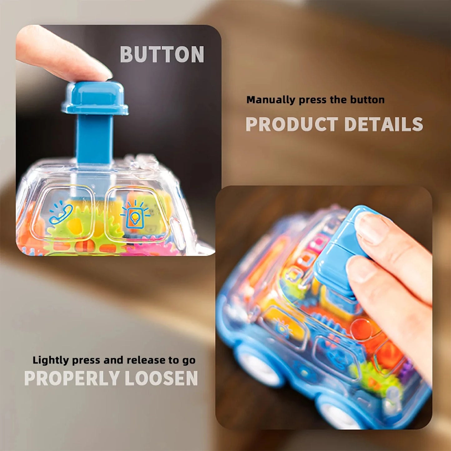 Transparent Gear Car Toy Inertia Push and Go Car for Kids