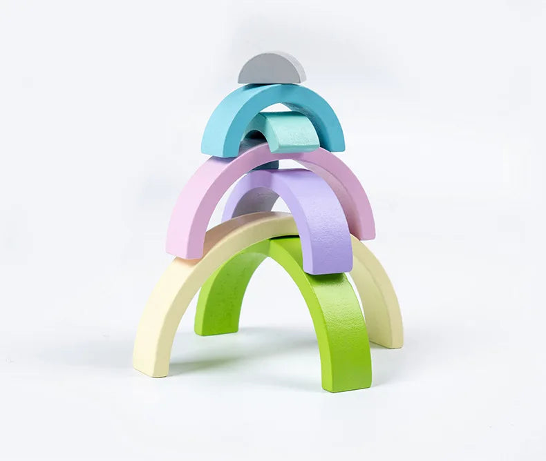 Rainbow Wooden Building Blocks Montessori Stacking Toy