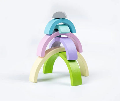 Rainbow Wooden Building Blocks Montessori Stacking Toy