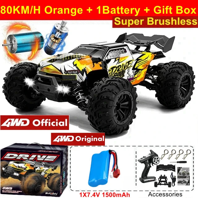 1:16 4WD High-Speed RC Monster Truck – 80KM/H Brushless Off-Road Racing Car