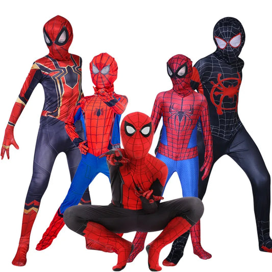 Kids Spider Superhero Costume with Mask Halloween Jumpsuit