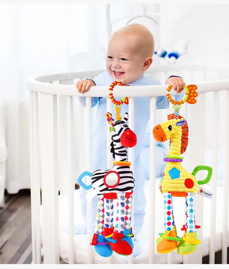 Baby Plush Rattle Toy with Teether Giraffe Zebra Handbell