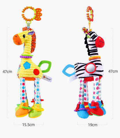 Baby Plush Rattle Toy with Teether Giraffe Zebra Handbell