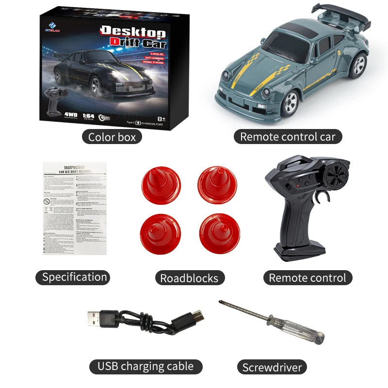 KF20 1:64 Mini RC Drift Car – 4WD Desktop Racing Remote Control Car