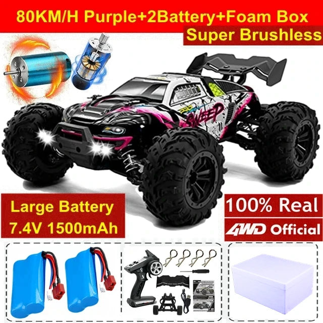 1:16 4WD High-Speed RC Monster Truck – 80KM/H Brushless Off-Road Racing Car