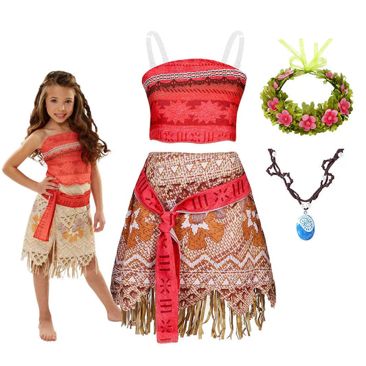 Moana Princess Costume Two Piece Vaiana Dress for Girls