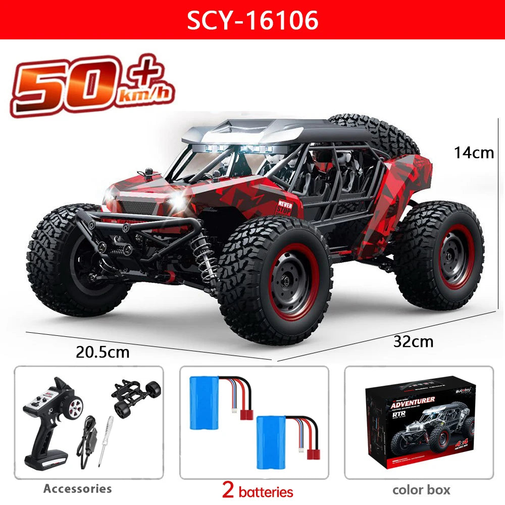 16106 1:16 4WD RC Monster Truck – 50KM/H High-Speed Off-Road Car with LED Lights