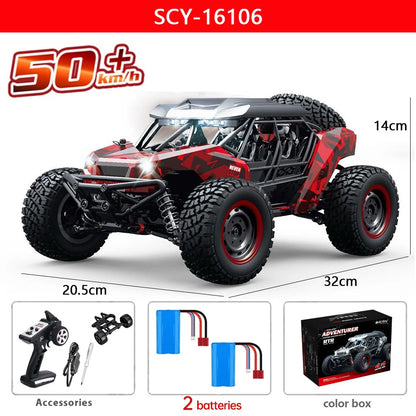 16106 1:16 4WD RC Monster Truck – 50KM/H High-Speed Off-Road Car with LED Lights