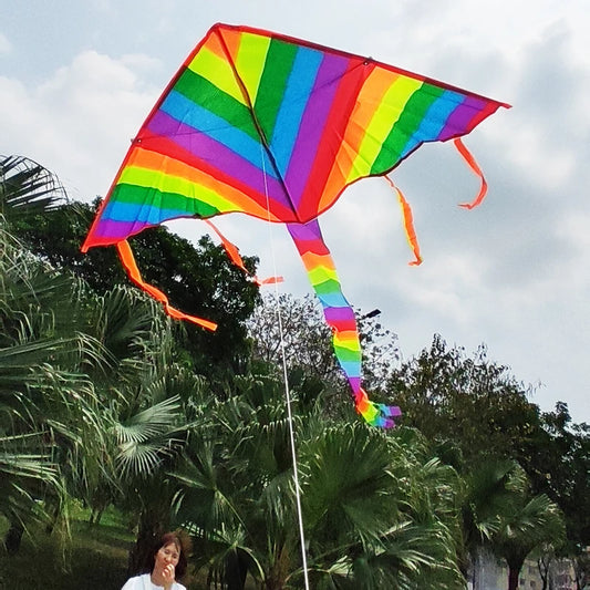 Rainbow Triangle Kite with Long Tail Easy Flying Toy