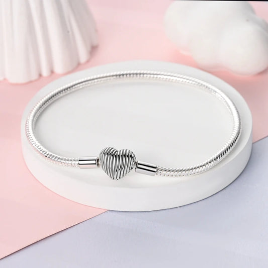 925 Sterling Silver Heart Bracelet with Zircon Accent